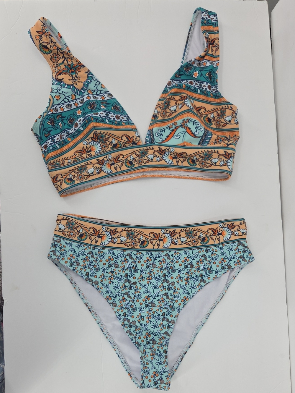 Teal and Tan Floral Paisley Bikini Set